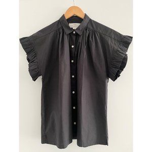 TROVATA BIRDS OF PARADISE MARIANNE RUFFLE SLEEVE SHIRT BLACK POPLIN SMALL
